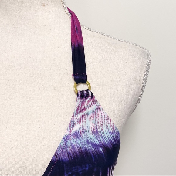 Cyn and Luca Purple White Tie Dye Ring Sliding Triangle Bikini Top NWT Small NOS - Picture 3 of 12